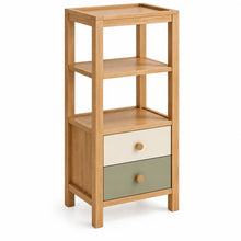 Libreria, ripiani aperti e due cassetti inferiori, marrone/beige/verde