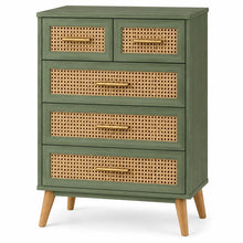 Cassettiera, cassetti con frontali intrecciati, verde/marrone