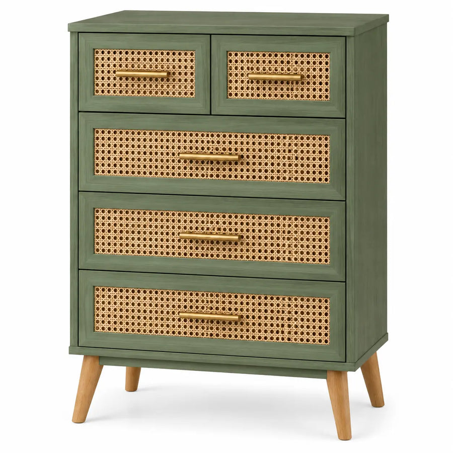Cassettiera, cassetti con frontali intrecciati, verde/marrone