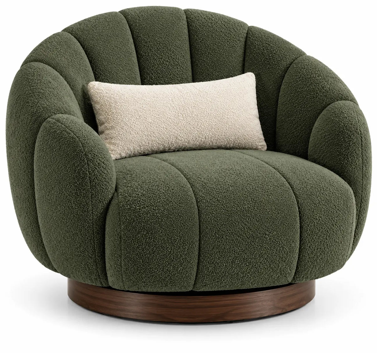 Poltrona, seduta a spicchi e base circolare, verde/marrone