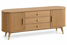 Credenza, ante scanalate e tre cassetti centrali, marrone/oro